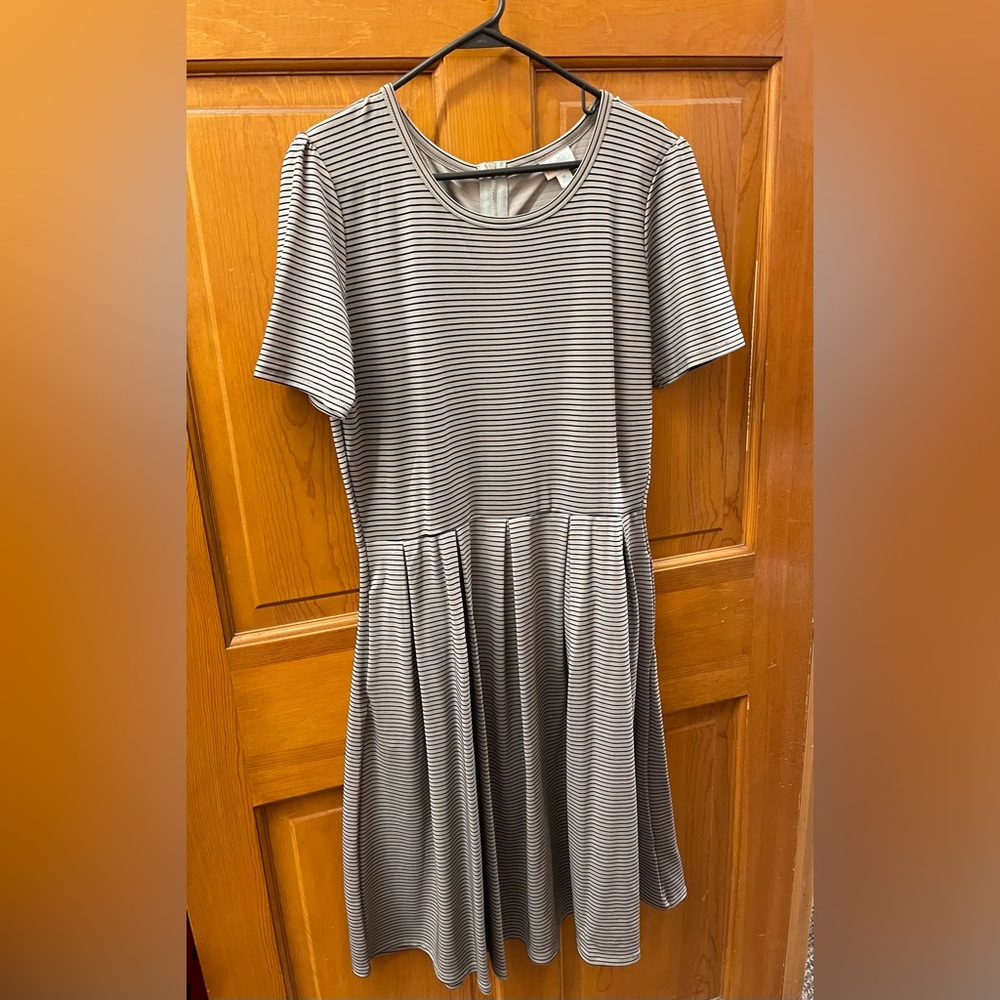 LuLaRoe Amelia Dress. Size XL .New without tags. Gray with black stripes.